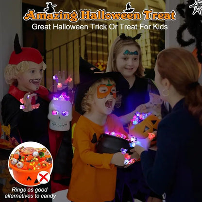 50pcs Glow Flashing LED Halloween Rings with LED Lights, Child Festive Party Favors, Halloween Goody Bag Basket Stuffers Fillers