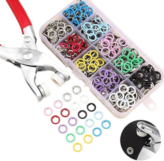 Including 100pcs Invisible Colored Metal Buckle & 1 Count Manual Pressure Pliers,Household Sewing Accessories for DIY Handicraft Clothing & Hat,Buttons & Pliers Tool Kit,Seamless Stitching Sewing Kit Tools,Sewing Supplies Crafts.